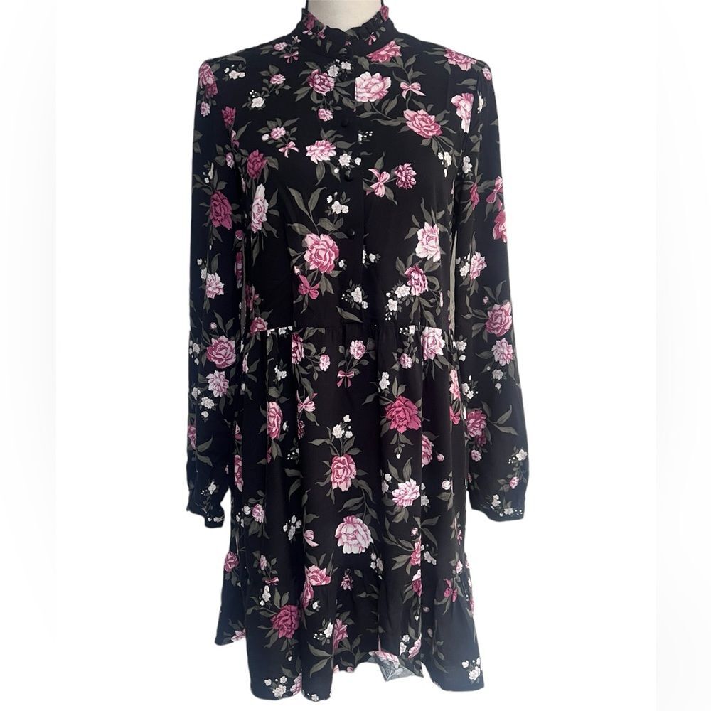 Divided Urban Outfitters Mini Black Long Sleeve Floral Dress size 6